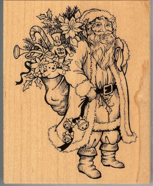 PSX Rubber Stamp Rare K-3323 Santa W/ Bag of Gifts, Christmas New B1
