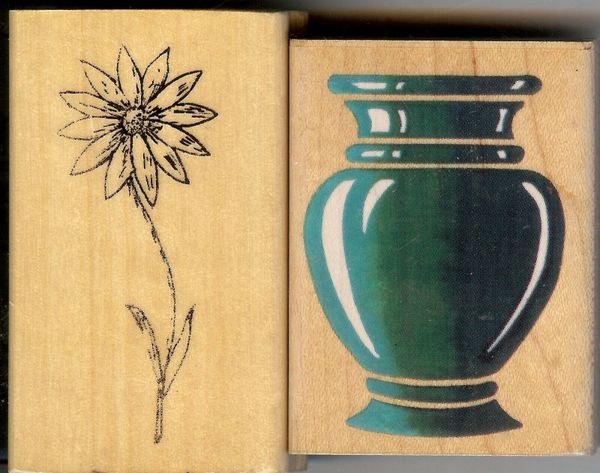 2 Rubber Stamps D-9576 & H-064 Daisy and Bold Vase S37