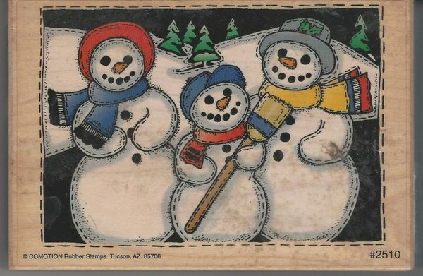Comotion Rubber Stamp #2510 3 Snowmen EX LG B-3