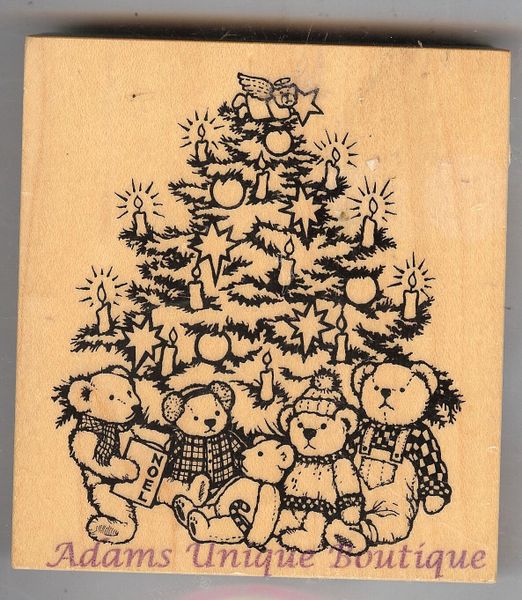 PSX Rubber Stamp K-1885 Rare Teddy Bear Christmas Tree S10