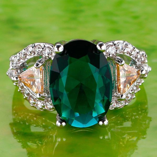 Oval Cut Green Topaz Morganite Gemstone Silver Ring