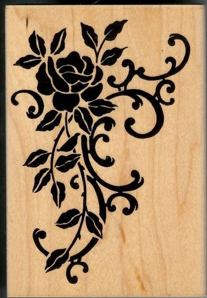 Stampendous Rubber Stamp Solid Rose Scrollwork SSBD1-4