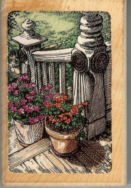 Stampendous, Rubber Stamp O-259 Porch Steps, Flowers S26