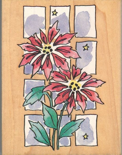 Penny Black, Rubber Stamp 2485-K Poinsettia Christmas Window. S16
