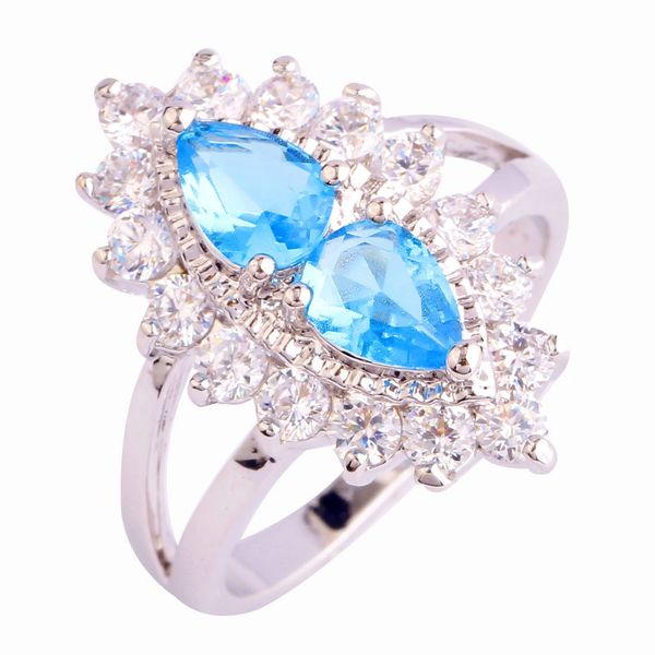 Blue Topaz & White Topaz Gemstone Ring Size 6.5