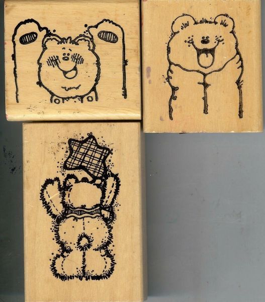 Hook Lines & Inkers Lot of 3 Rubber Stamp J25, K24 Happy Bears B3