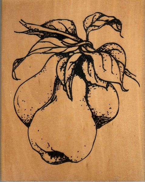 Wood Mounted Rubber Stamp J-9990, Pears & leaves, Nature S16