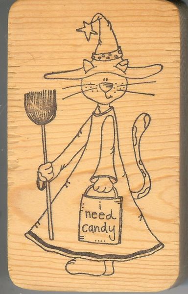 Rubber Stamp J-075 Cat dressed up as a witch, Halloween S16