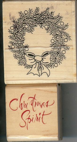 Lot of 2 Rubber Stamp AS4803 & F-2304 Christmas Wreath & Saying B3