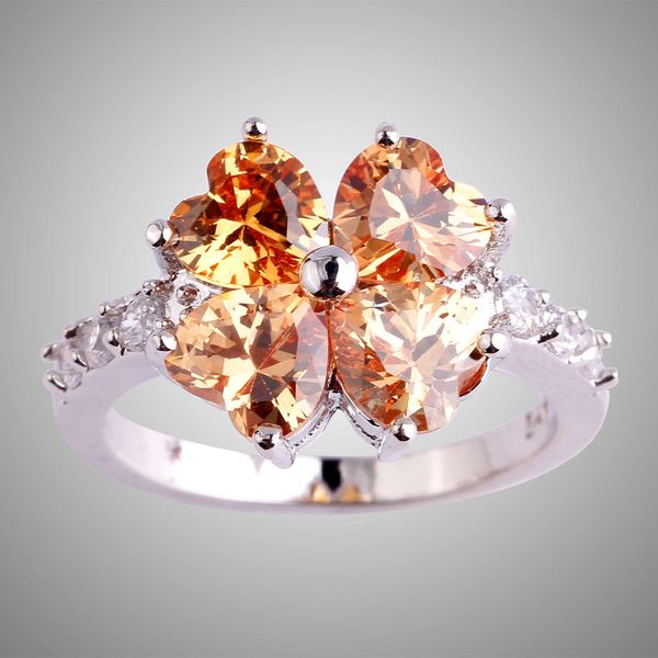 Heart Cut Morganite & White Topaz Gemstone Lovers Ring Size 7.5