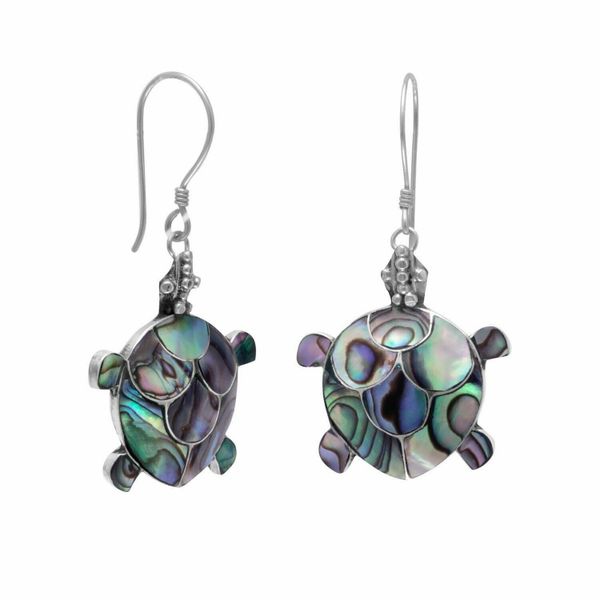 Paua Shell Turtle 925 Sterling Silver French Wire Earrings SSM
