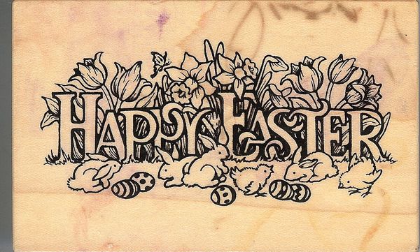 PSX Rubber Stamp G-830 Happy Easter, Bunnies & Chicks Used S14