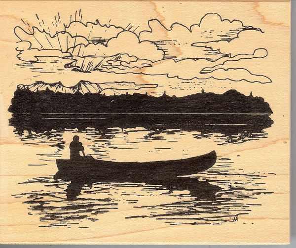 Northwoods Rubber Stamp P-998 Canoeing on a Lake, Landscape SSBD1-5