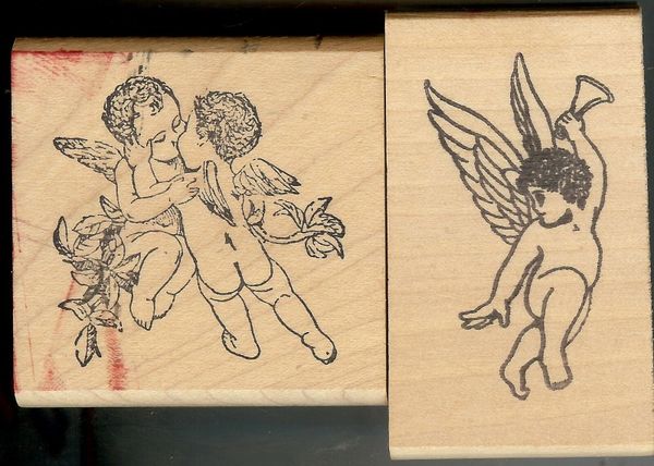 Lot of 2 Rubber Stamps, Fantasy, Cherubs, Used & Free Shipping S13