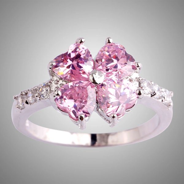 Heart Cut Pink & White Topaz Gemstone Silver Ring Size 10.5