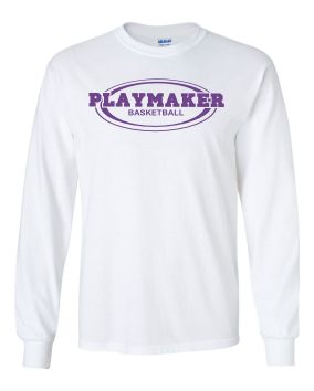 White Playmaker Long sleeve Tshirt-Purple Print