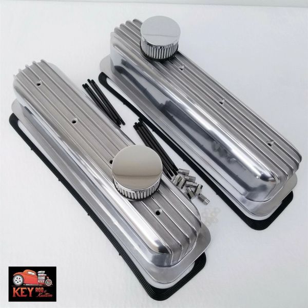 Small Block Chevy Center Bolt Tall Finned Aluminum Valve Covers 305 350