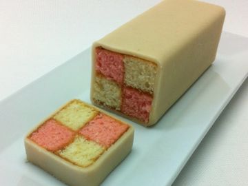 Battenburg cake, checkered cake, marzipan covered cake