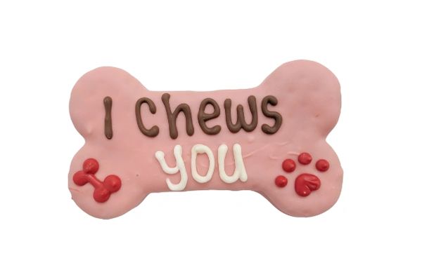 Valentine "I Chews You" 6 inch Dog Bone Cookie by Bosco & Roxy's Gourmet Bakery