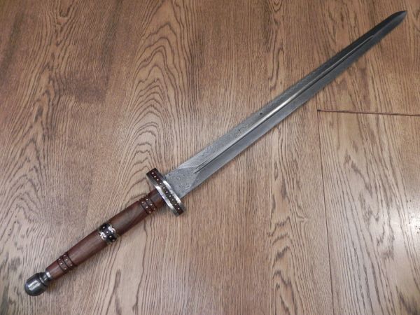 Damascus Bastard Sword With Rosewood