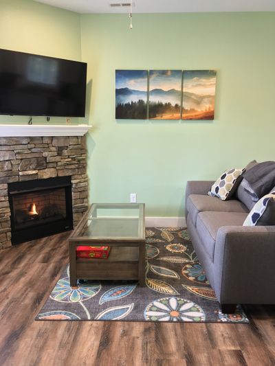 View of Living Room area in our Smokies Cottage at Brookside Cottages Vacation Rentals.