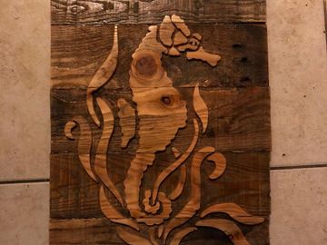 seahorse rustic wood artwork
