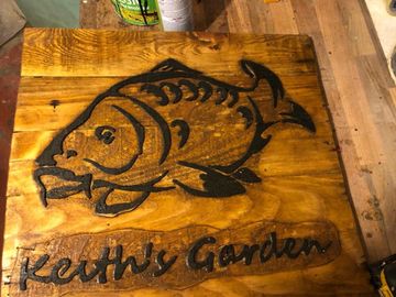 wood rustic artwork. wood fish picture
