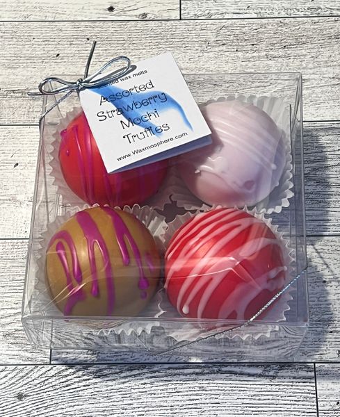 RTS - Hand-Dipped Strawberry Mochi Truffles (4-pack) Melts (7/12/22)