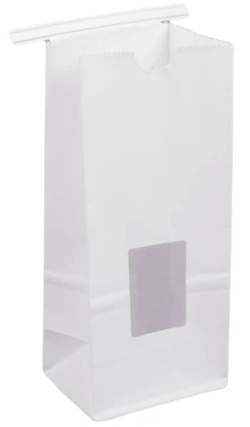 3 3/8" x 7 3/4" 1/2 lb. White Tin-Tie Bakery Bags with Window (25 count)