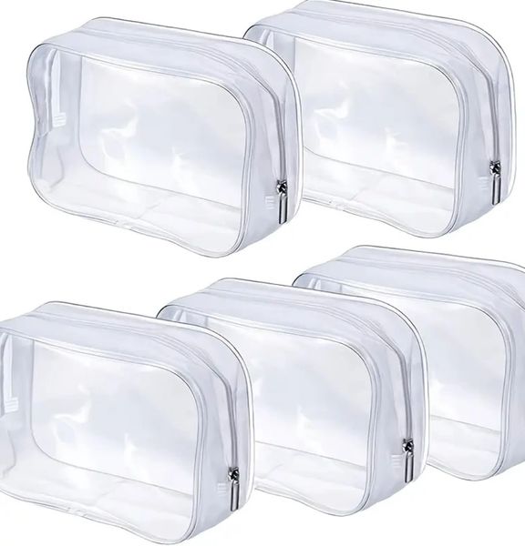 Clear PVC Cosmetic/Makeup Bag, Zippered Toiletry Organizer (5-count)