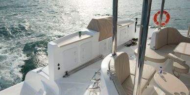 Come What May is built as an offshore cruising vessel.  The outside area contains the cockpit and th