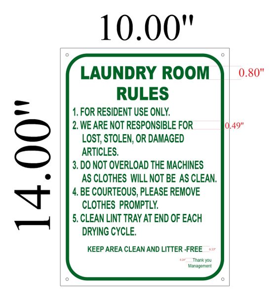 HPD SIGNS: LAUNDRY ROOM RULES SIGN (THE ALUMINUM HPD SIGN FOR NY)