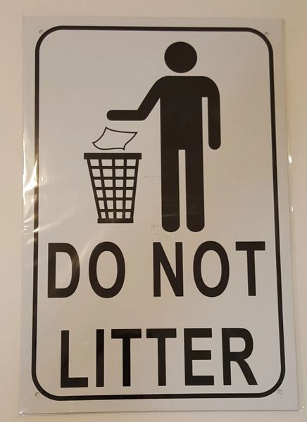 Community Sign - Do Not Drop Litter (8689) - WR - White Rigid PVC, 100mm x  300mm