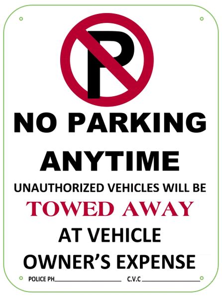 No Parking Anytime Sign Aluminum Sign Hpd Signs The Official Store