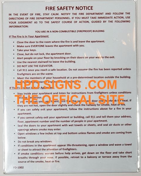 NYC Fire Safety Notice FIRE PROOF BUILDING | HPD SIGNS - THE OFFICIAL STORE