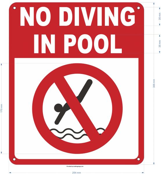 No Jumping Or Diving From Deck Notice 8"x12" Aluminum Sign 