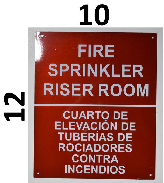FIRE SPRINKLER RISER INSIDE 9" x 7" ALUMINUM SPRINKLER IDENTIFICATION SIGNS 