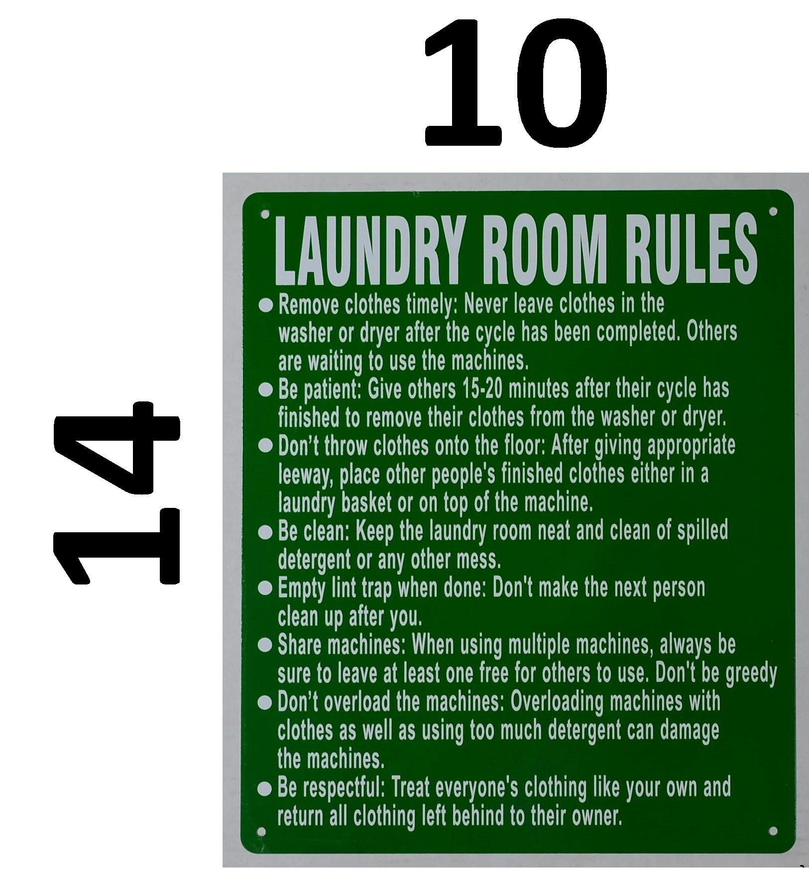 HPD SIGNS LAUNDRY ROOM RULES SIGN (THE ALUMINUM HPD SIGN FOR NY)  HPD