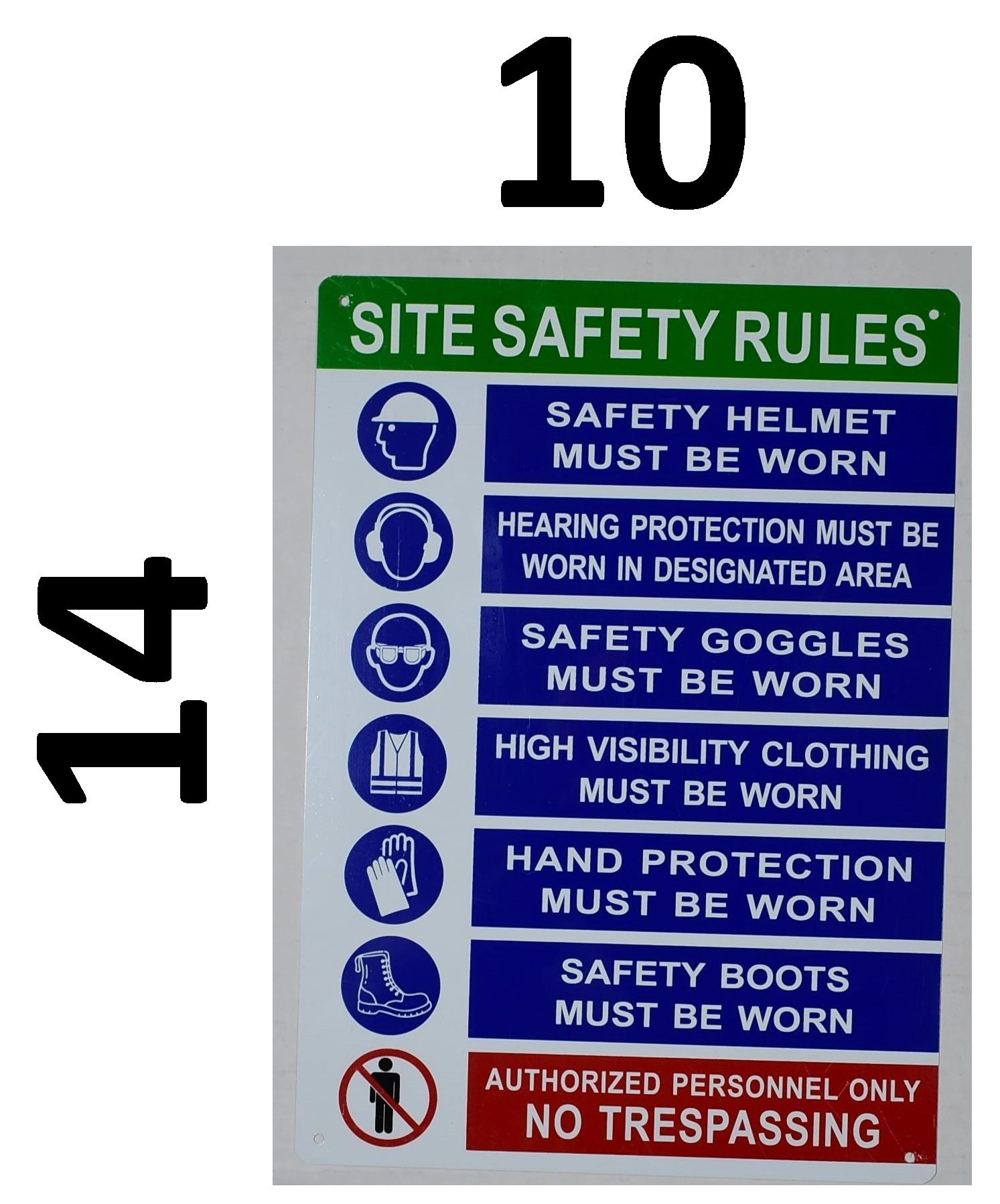 HPD SIGNS SITE SAFETY RULES SIGN (ALUMINUM HPD SIGNS 14X10) HPD