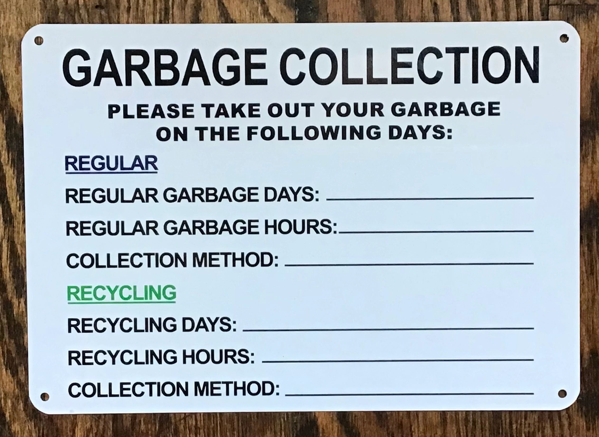 GARBAGE COLLECTION SCHEDULE NOTICE | HPD SIGNS - THE OFFICIAL STORE 