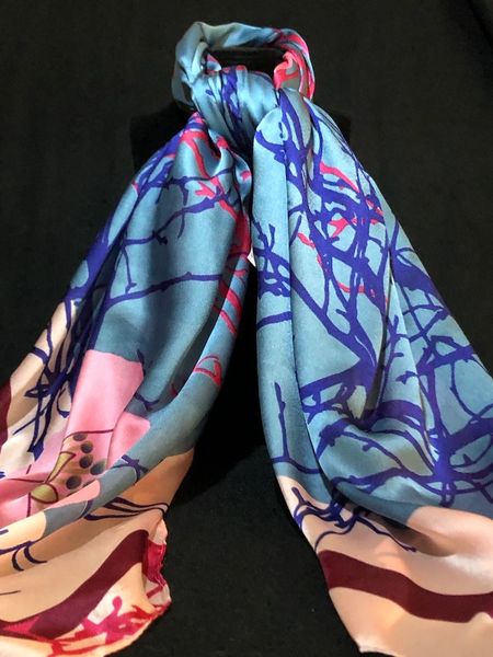 Pink/Peacock Blue/Burgundy (50% Silk/ 50% Polyester)