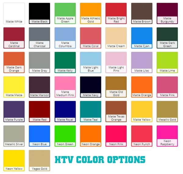 Regular HTV Colors, Heat Transfer Colors
