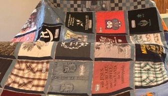 Memory Quilt made from 38 descendants shirts.
