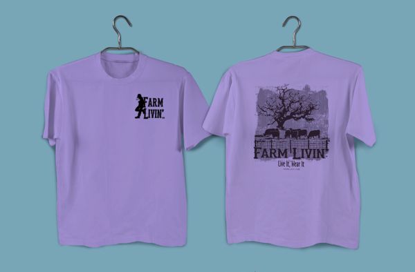 Violet T-shirt/ B&W Cattle Design