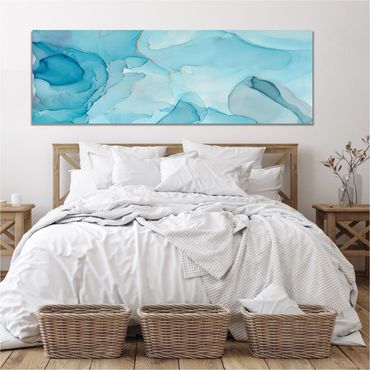 Master bedroom wall art for above bed light blue alcohol ink painting acrylic pour paintings gold