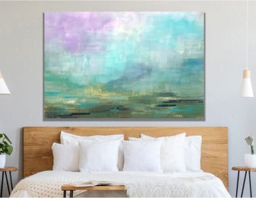 Large Pastel Original Abstract Landscape Painting on Canvas Purple and teal landscape painting Large
