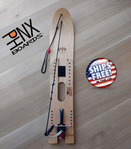 PHNX Boards re-invents the snurfer snowboard with an integrated binding/brake! 