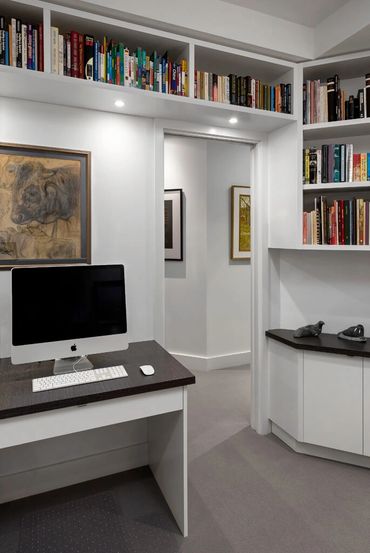 custom cabinet office millwork bookshelves high gloss white cabinetry