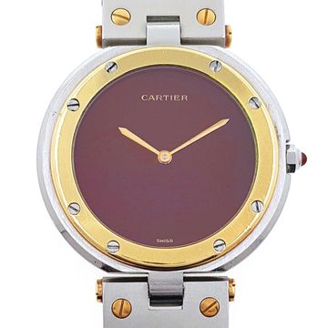 Cartier Santos Vendôme Ronde GM Large 81912 Red Bordeaux Dial Round 18k Sold Gold & Steel LPP & CO