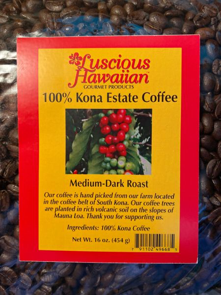100% Kona Coffee Medium Dark Roast Whole Bean 16oz